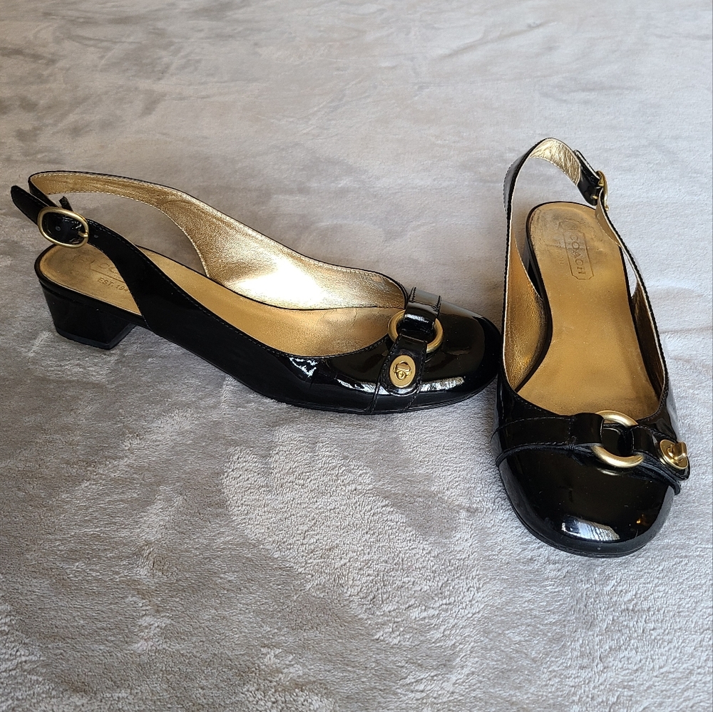 Coach Womens Octava Slingback Heels Black Patent Leather Size 10 B